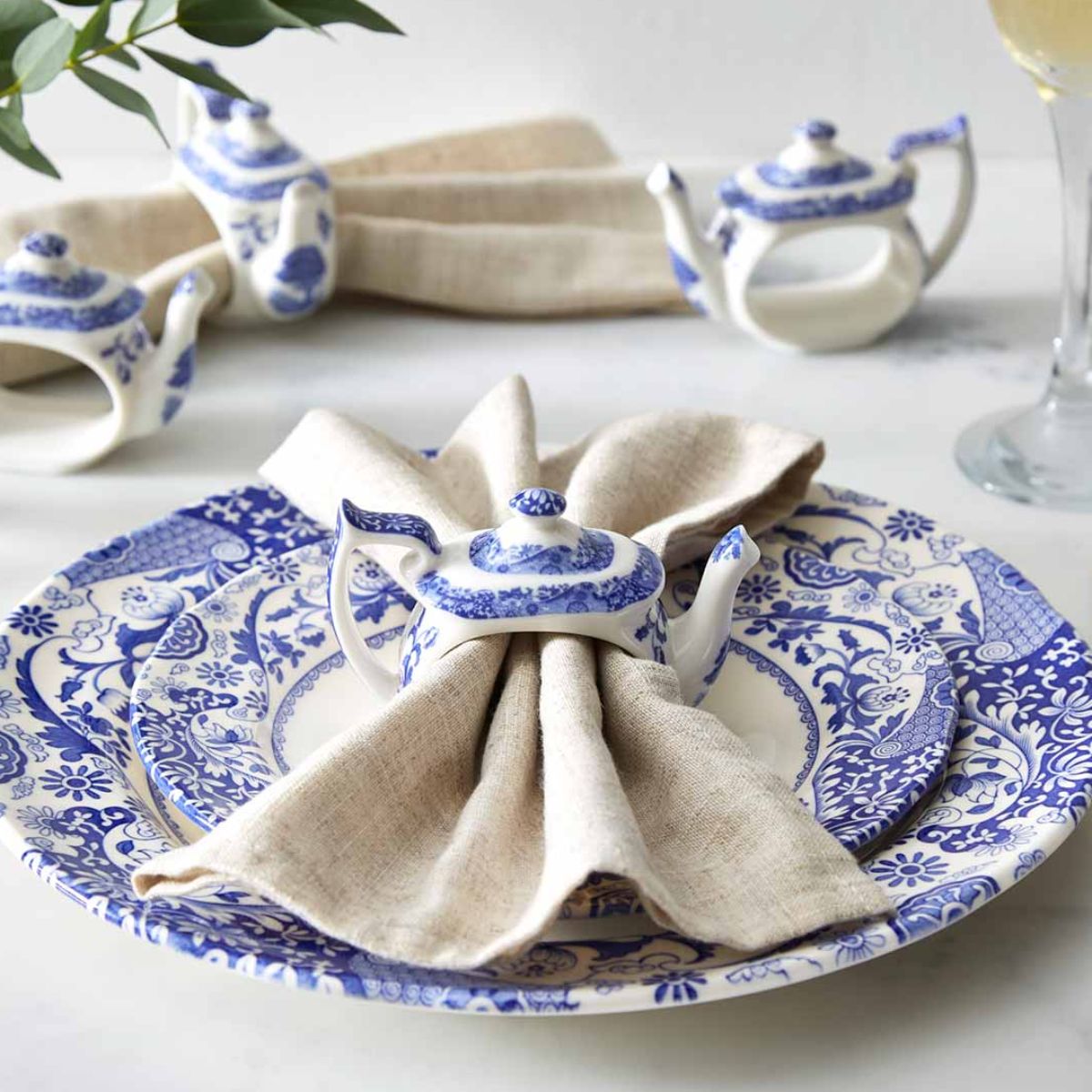 Blue Italian Teapot Napkin Rings, Set of 4 image number null